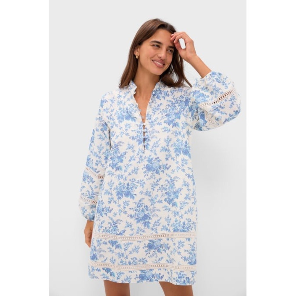 Tuckernuck forget-me-not caftan (Blue and White Floral Mini Dress) size S